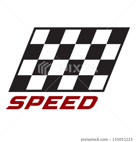 Black and white checkered racing flag with the words "SPEED." Black and white checkered racing flag with the words "SPEED." 135051225