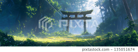 森林深處的鳥居景色，動漫風格 135051674