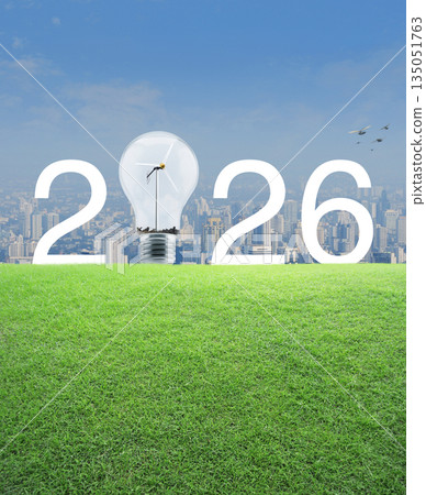 Happy new year 2026 green ecology and saving energy concept 135051763