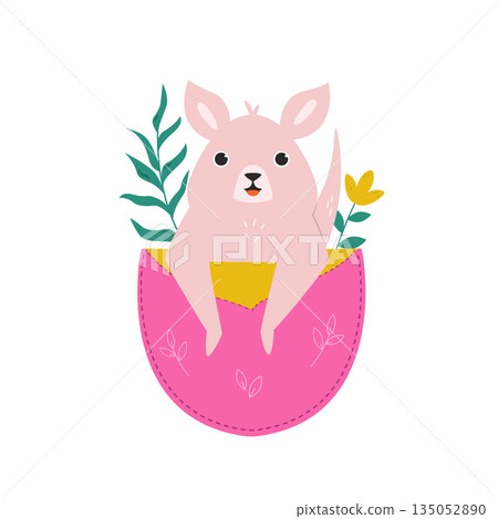 Cute Kangaroo in Pink Pocket Cartoon Australian Animal Vector Illustration for Kids 135052890