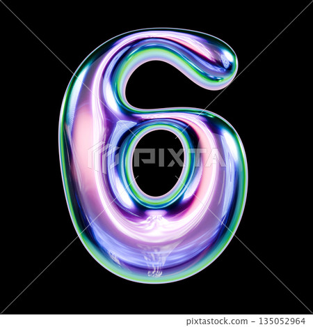Liquid metal font Number 6 SIX 3D Liquid metal font Number 6 SIX 3D 135052964
