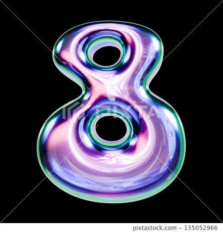 Liquid metal font Number 8 EIGHT 3D 135052966