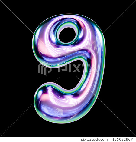 Liquid metal font Number 9 NINE 3D Liquid metal font Number 9 NINE 3D 135052967