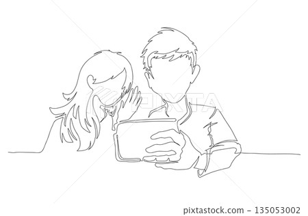 Continuous One Line Drawing of Two People on a Video Call eps10 135053002
