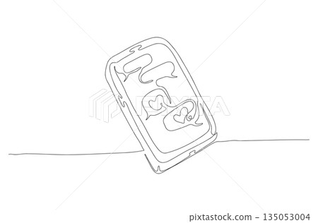 Continuous One Line Drawing of a Love Chat Message on a Phone eps10 Continuous One Line Drawing of a Love Chat Message on a Phone eps10 135053004