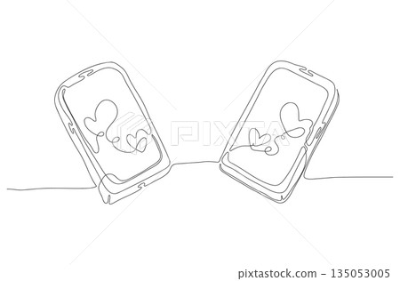 Continuous One Line Drawing of Online Dating by Phone eps10 Continuous One Line Drawing of Online Dating by Phone eps10 135053005
