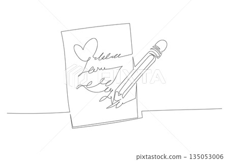 Continuous One Line Drawing of Writing a Love Letter eps10 135053006