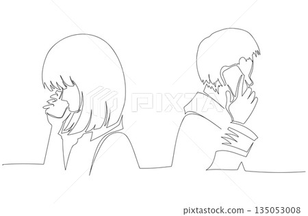 Continuous One Line Drawing of a Couple Phone Calling, Love and Romance Concept eps10 135053008