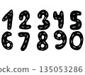 Watercolor number set. Number clip art on a white background in the form of a highway or road. Suitable for birthday card designs with a car or racing theme. 135053286