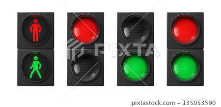 3D traffic lights set isolated on white 3D traffic lights set isolated on white 135053590