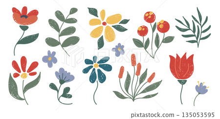 Crayon doodle flowers set isolated on white Crayon doodle flowers set isolated on white 135053595