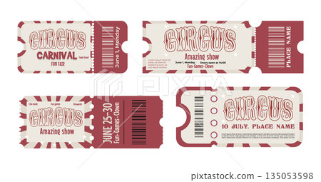 Vintage circus tickets set isolated on white 135053598