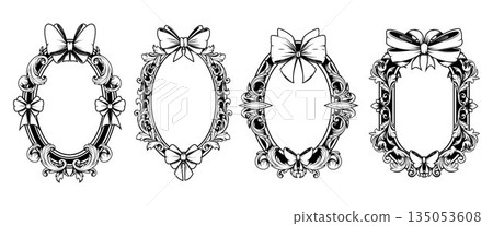 Vintage frames with coquette bow decoration set Vintage frames with coquette bow decoration set 135053608
