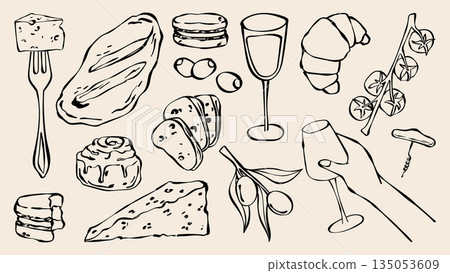 French food sketch set isolated on background French food sketch set isolated on background 135053609