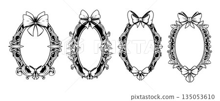 Vintage frames with coquette bow decoration set Vintage frames with coquette bow decoration set 135053610