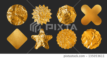 Gold foil sticker with crumpled texture 135053611