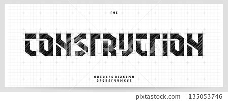 Architecture Construction Font Logo Alphabet Vector Blueprint Letters Set Stencil Geometric Typography, Technical Draw Typographic Title Text, Headline, Logotype, Architect Fonts. Vector Typeface Architecture Construction Font Logo Alphabet Vector Blueprint Letters Set Stencil Geometric Typography, Technical Draw Typographic Title Text, Headline, Logotype, Architect Fonts. Vector Typeface 135053746