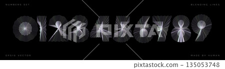 3D Geometric Number Letter Set Font Alphabet Holographic Numeric Digits. Abstract Digital Typography, Linear Blend Numeral for Sport Anniversary Birthday Wedding Game Clock Symbols. Vector Typeface 135053748