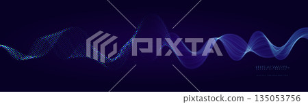 Digital Transformation Technology Futuristic Wave Line Background, Data Science Ai Abstract Blue Flow Tech Pattern, Audio Sound Signal, Business Analytics Transform Process BG. Vector Illustration 135053756