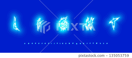 Neon light letters font alphabet. Glowing electric blue typography, futuristic cyberpunk title design for gaming, tech banner, poster, header. Neon fonts for logo branding. Vector illustration Neon light letters font alphabet. Glowing electric blue typography, futuristic cyberpunk title design for gaming, tech banner, poster, header. Neon fonts for logo branding. Vector illustration 135053759