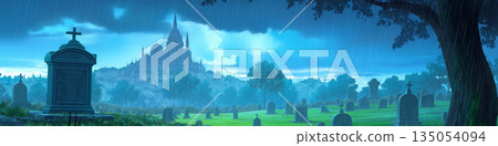 下雨的墓地，動漫風格 135054094