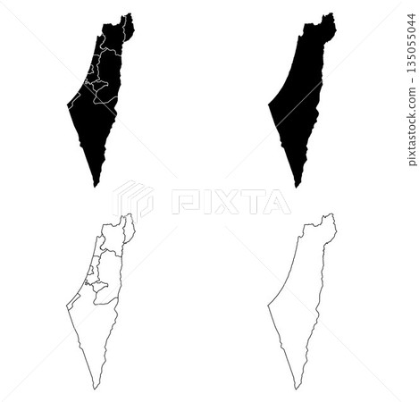 Israel and Palestinian territory Outline and Solid Fill Map Set. 135055044