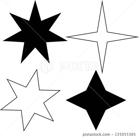Stars set icons featuring various sparkle and twinkle star shapes isolated on white background suitable for decoration ui design animation effects branding and creative graphic elements 135055305