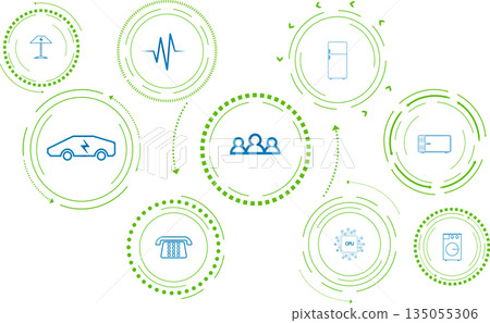 Connections between smart devices and user groups in a digital network layout Connections between smart devices and user groups in a digital network layout 135055306