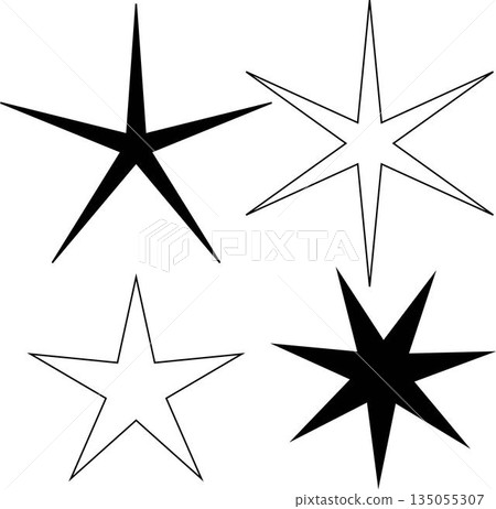 Stars set icons featuring various sparkle and twinkle star shapes isolated on white background suitable for decoration ui design animation effects branding and creative graphic elements 135055307