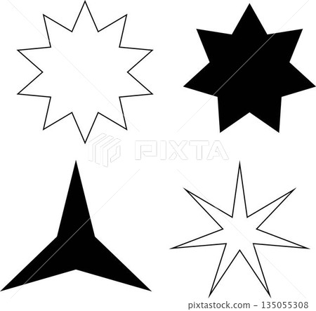 Stars set icons featuring various sparkle and twinkle star shapes isolated on white background suitable for decoration ui design animation effects branding and creative graphic elements 135055308