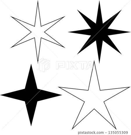 Stars set icons featuring various sparkle and twinkle star shapes isolated on white background suitable for decoration ui design animation effects branding and creative graphic elements Stars set icons featuring various sparkle and twinkle star shapes isolated on white background suitable for decoration ui design animation effects branding and creative graphic elements 135055309