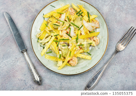 Mixed Seafood Salad on Plate 135055375