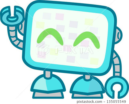 一個電視螢幕式的機器人，會微笑揮手 135055549