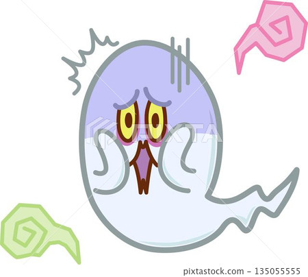 Illustration of a scary-looking ghost looking surprised and shocked Illustration of a scary-looking ghost looking surprised and shocked 135055555