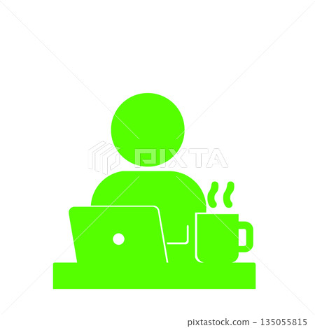 Remote worker and hot drink (green) Remote worker and hot drink (green) 135055815