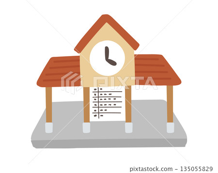 一幅描繪當地火車站及時鐘的平面插圖 135055829