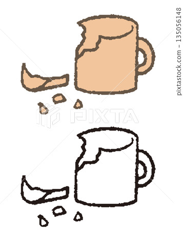 手繪的破碎馬克杯插圖 135056148