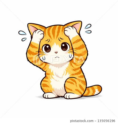 一隻虎斑貓抱著頭 生成式人工智慧 一隻虎斑貓抱著頭 生成式人工智慧 135056196
