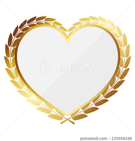 Heart-shaped laurel wreath emblem in white and gold 135056289