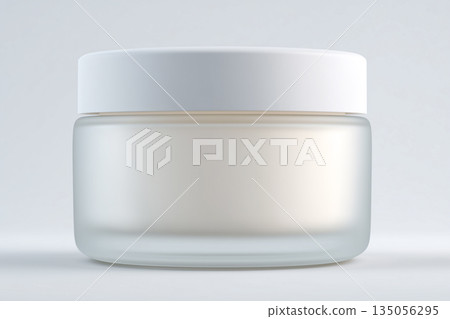 極簡磨砂玻璃乳霜罐 3D 模型 | 化妝品容器，保養品，白色背景 135056295