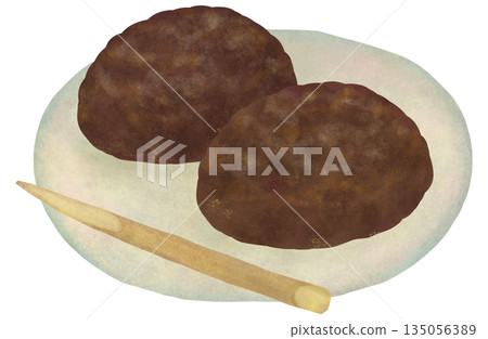 Illustration of rice balls served on a plate Illustration of rice balls served on a plate 135056389