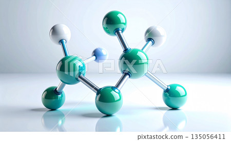 綠色分子模型 3D 科學視覺化 | 美容成分、化學、研究、護膚廣告 135056411