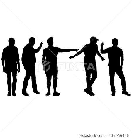 Collection of people silhouettes in various standing and walking poses, suitable for design, illustration, and creative projects 135056436