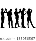 Collection of people silhouettes in various standing and walking poses, suitable for design, illustration, and creative projects 135056567