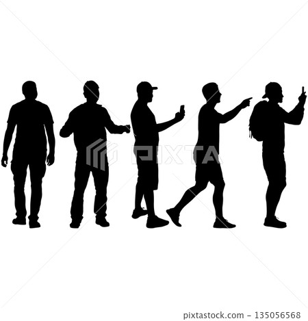 Collection of people silhouettes in various standing and walking poses, suitable for design, illustration, and creative projects 135056568