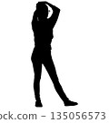 Black silhouette of a standing woman on a white background 135056573