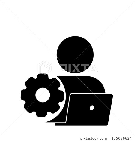 Technician icon (black) performing configuration work Technician icon (black) performing configuration work 135056624