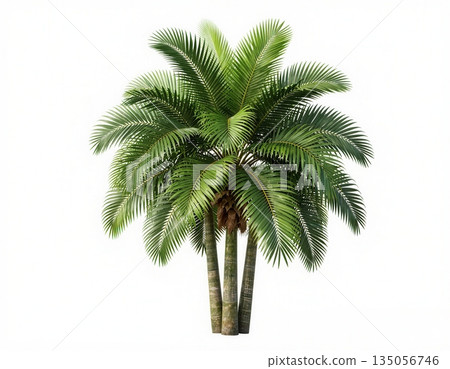 Dense tropical palm trees cluster isolated on white background with lush foliage for design use 135056746