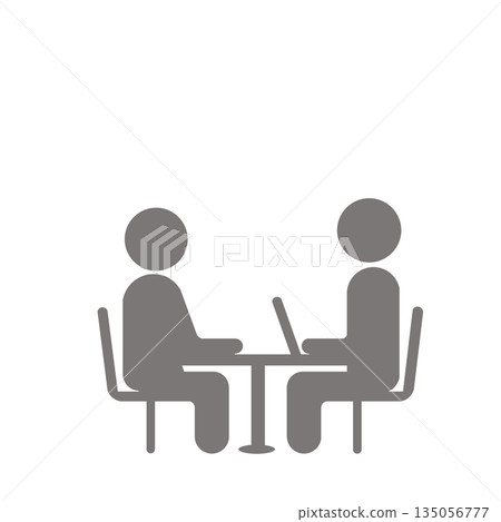 A simple icon (gray) of two people talking across a table A simple icon (gray) of two people talking across a table 135056777