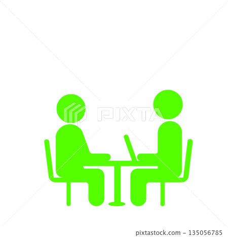 A simple icon of two people talking across a table (green) A simple icon of two people talking across a table (green) 135056785